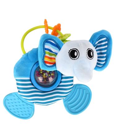 Baby Rattle Toy Portable Baby Teether Chewable Teether Doll Blue Elephant for Baby Shower Gifts(Blue)