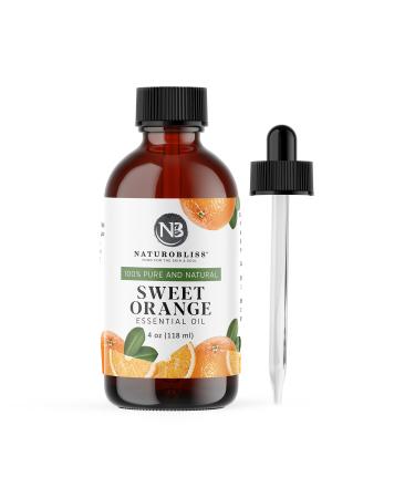 NaturoBliss 100% Pure & Natural Sweet Orange Essential Oil Therapeutic Grade Premium Quality Oil with Glass Dropper - Huge 4 fl. Oz - Perfect for Aromatherapy and Relaxation