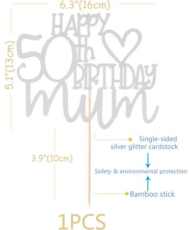 Happy 50th birthday mum Cake Topper - 50th Birthday Cake Decoration Mother's Day Party Cake Topper Sliver Glitter 50 Cake Topper Hb 50th Mum-sliver - Buy Online on GoSupps.com