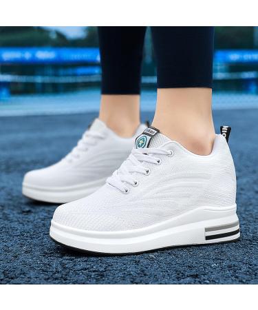 Jaoouu Women's Fashion Sneakers with Wedge Heel - Breathable Lace-Up Running & Leisure Shoes - 39 EU White - Buy Online on GoSupps.com