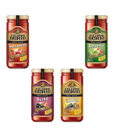 Filippo Berio Pesto Sauce Pick N Mix - Choose From Jar with 4 Flavours | Arrabbiata Basilico Chargrilled Vegetables and Olive Pasta-Sauce Vegan & Vegetarian No Preservatives - Pack of 4 x 340g