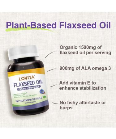 LOVITA Vegan Flaxseed Oil 1500mg with 900mg ALA Omega-3 6 9 Cold-Pressed Flax Seed Supplement Support Heart Brain Joint & Skin Health Non-GMO & Gluten Free 180 Softgels 180 Count (Pack of 1) Standard Packaging - Buy Online on GoSupps.com