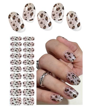 Wahrshei Pack of 20 UV gel nail stickers - Light leopard print - For DIY nail art at home
