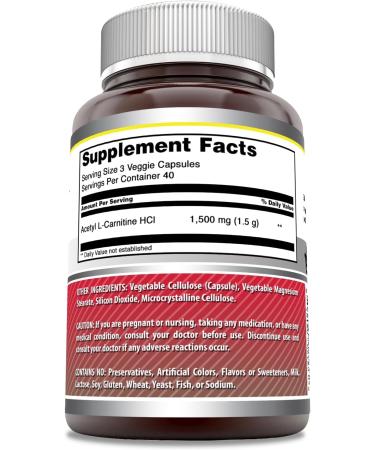 Amazing Formulas Acetyl L-Carnitine 1500 mg Veggie Capsules - Non-GMO Gluten-Free USA-Made Vegan Supplement (120 Count Pack of 2) - International Shipping Available - Buy Online on GoSupps.com