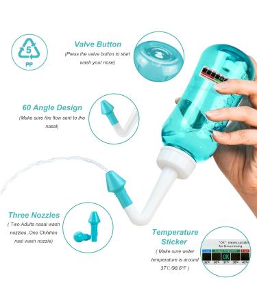 MAOEVER Neti Pot Sinus Rinse Kit - 300ML Wash Bottle with 30 Salt Packets - BPA Free Nose Cleaner for Adults & Kids - Green - Buy Online on GoSupps.com