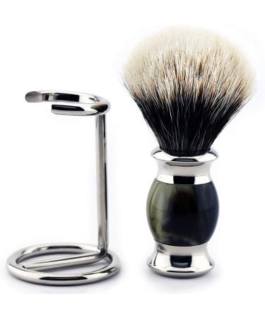 Silvertip Badger Hair Shaving Brush with Horn Replica Handle & Stand | Premium Quality Shaving Accessories for a Luxurious Grooming Experience - International Shipping Available - Buy Online on GoSupps.com