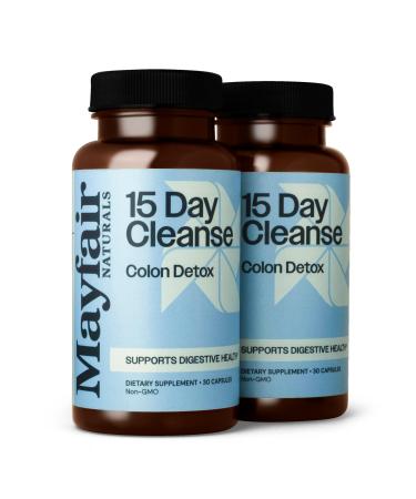 15 Day Cleanse Colon Detox (2 Pack) Dietary Supplement 30 Capsules Each (60 Total) Natural Laxative for Constipation and Digestive Health Supplement 30 Count (Pack of 2)