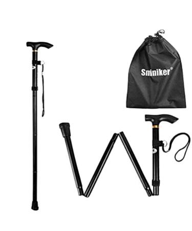 Sminiker Professional Folding Walking Canes with Carrying Bag Lightweight Adjustable Canes and Walking Sticks for Men and Women with Wrist Strap Aluminum Alloy Shaft (Black)