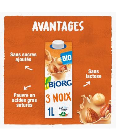 BJORG - 3 Nuts Drink - No Added Sugar - 100% Plant-Based - Mix of Hazelnuts Almonds and Macadamia Nuts - Rich in Protein - Eco-Friendly - 1L - Buy Online on GoSupps.com