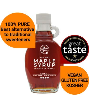 MapleFarm - Pure Canadian Maple Syrup Grade A Very Dark Strong Taste - 190 ml Bottle (250 g) - Pure maple syrup - Maple Jui - Buy Online on GoSupps.com