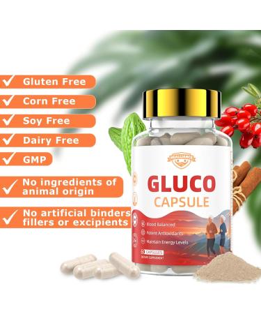 Gluco Blood Balance Capsule - Natural Healthy Glucoplus Supplement Gluco Revive Capsules for Support Metabolism Antioxidants and Maintain Energy with Berberine Bitter Melon Cinnamon (60 Capsules) - Buy Online on GoSupps.com
