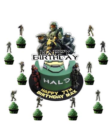 37pcs The Master Chief Cake Decorations with 1pcs The Master Chief Cake Topper 36pcs Cute Cupcake Toppers for Birthday Party Decorations