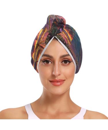 Sailboat Hair Towel 2 Pack Super Absorbent Hair Drying Towel Quick Dry Hair Turbans Head Towel with Button Twisty Wrap for Women Girls