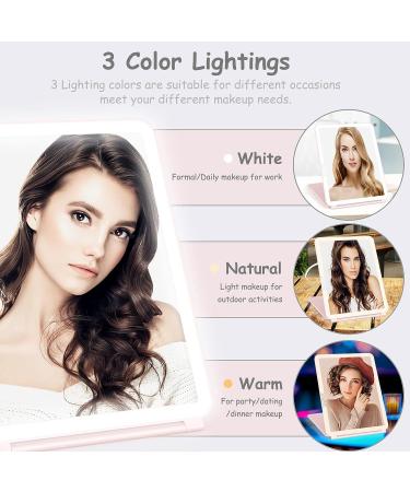 WEILY W137 Folding Travel Mirror | 72 LED Lights | Portable Vanity Mirror | 3 Light Modes | Touch Screen Dimming | USB Rechargeable | Gift for Women | Pink - Buy Online on GoSupps.com