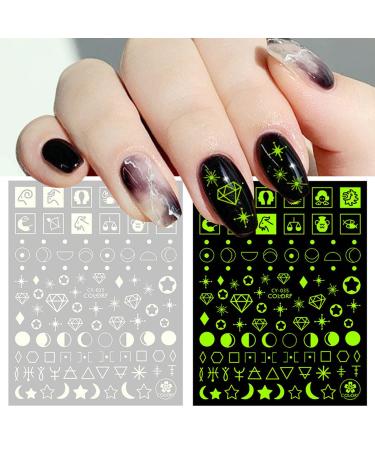 Luminous Nail Art Stickers - Glow in The Dark Fluorescent Decals for Women & Girls - Sun Moon Stars Heart 3D Nail Decoration (6 Sheets - Buy Online on GoSupps.com