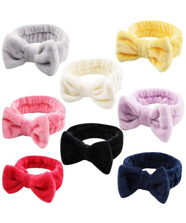 Spa Headband, TOBATOBA 8 Pack Soft Bow Hair Band Skincare Headbands for Washing Face, Makeup Headbands Spa Headband for Women, Solid Color Fluffy Headbands, Cute Head Wraps for Washing Face Shower Yoga Sports for Women and…