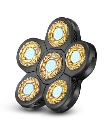 Roziapro Upgrade 6D Electric Shaver Replacement Head Freedom Head Shaver Replacement Blades Head Shavers for Bald Men Replaceable Head Waterproof Blades for Men 5 in 1 Replacement Blade Head(Gold)