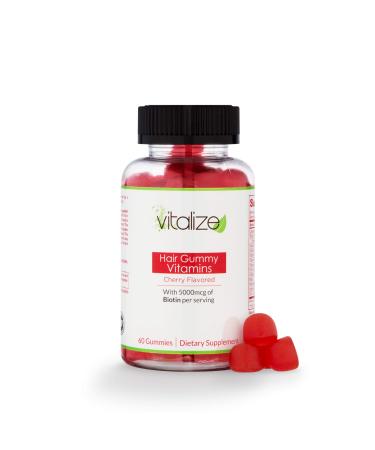Hair Multivitamin Gummies 5000mcg Biotin Gummies for Hair Growth with Vitamin A Vitamin C Vitamin B-12 D E B-6 Folic and Pantothenic Acid Iodine Zinc - 60 Cherry Gummies - Vitalize Hair