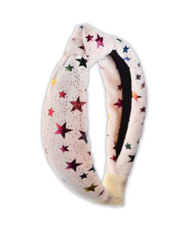 FROG SAC Top Knot Headbands for Girls  Metallic Star Hard Headband for Kids with Ultra Soft Velvet Fabric  Sparkly Girl Hair Accessories (Ivory)