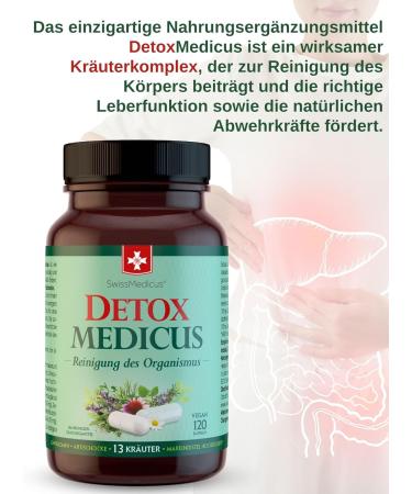 Swissmedicus Detox Medicus - 120 Vegan Capsules with High-Dose Milk Thistle Dandelion Artichoke & 10 Herbal Extracts | Organic Detox Cleanse Produced in Europe - Buy Online on GoSupps.com