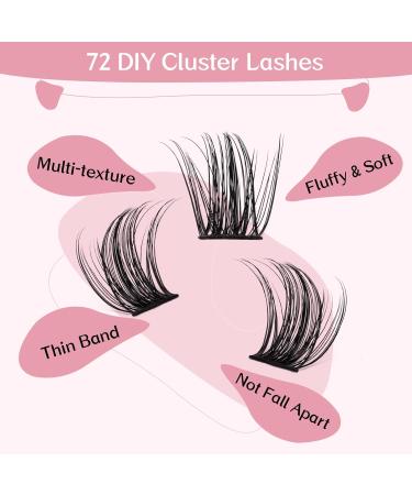 72 Pcs Peachy-D-8-16 Mix Cluster Individual Lashes - DIY Eyelash Extension Kit with Super Thin Band | Reusable & Comfortable - Buy Online on GoSupps.com