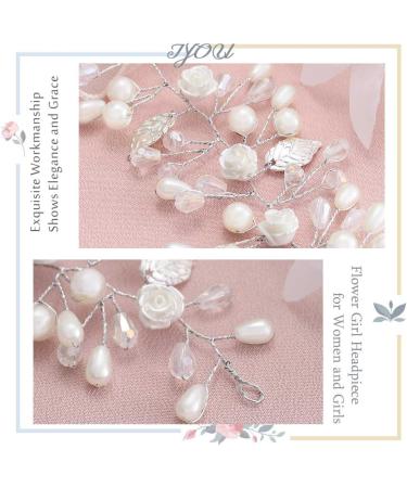 IYOU Flower Girl Headband Silver Floral Pearl Headpiece Crystal Bridal Hair Vines Princess Communion Wedding Hair Accessories for Kids - Buy Online on GoSupps.com