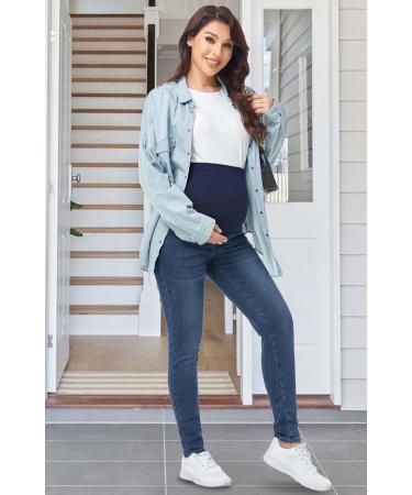 PACBREEZE Maternity Jeans - Over the Belly High Waist Denim Pants, Dark Blue XL - Buy Online on GoSupps.com