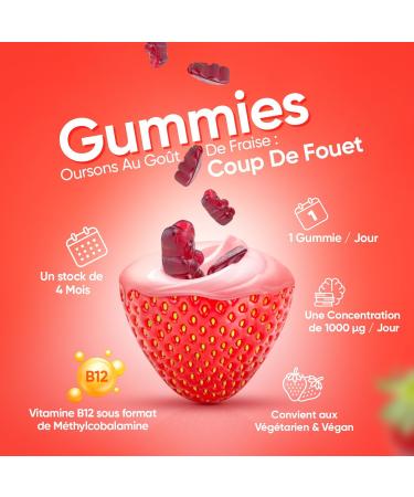 Vitamin B12 Methylcobalamin 1000mcg - 120 Gummies Vitamin B12 Vegan Pure & High Absorption - 4 Month Vitamin Cure Strawberry Flavor - B12 Vitamin Fatigue Immunity Metabolism Nervous System - Buy Online on GoSupps.com
