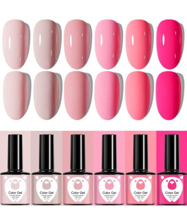Gel Nail Polish Set Pink Gel Nail Polish 6 Colors French Manicure Gifts UV/LED Soak-Off Spring Shades Light Pink Nude Pink Nail Polish Kit for Women Nail Art Salon DIY At Home