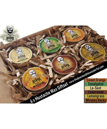 Premium Beard and Moustache Wax Kit - 6x15ml - Strong Hold - Moisture Resistant - All Natural & Organic - 6 Scents - Buy Online on GoSupps.com