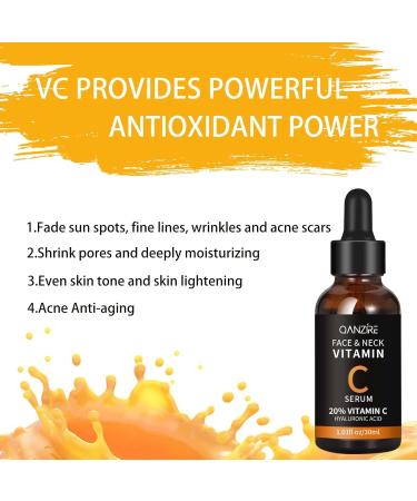 Tongyend Vitamin C Face Serum 20% Vitamin C Serum for Face Organic Vitamin C Anti Aging Serum for Face Collagen Serum for Face Fades Dark Spot Boost Skin Collagen Hydrate & Brighten - Buy Online on GoSupps.com