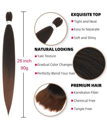 Xusuperb Pre-Stretched Braiding Hair - Ombre Brown 26 Easy Braids Extensions | 6 Packs Soft Yaki-Textured Kanekalon Hair (T1B/30#) - Buy Online on GoSupps.com