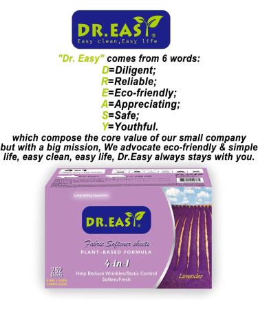 Dr. Easy Plant-Based Lavender Dryer Sheets 252 Ct - Fabric Softener with Essential Oil Scent - Reduce Static & Wrinkles - Repels Pet Hair - (Pack of 1) - Buy Online on GoSupps.com