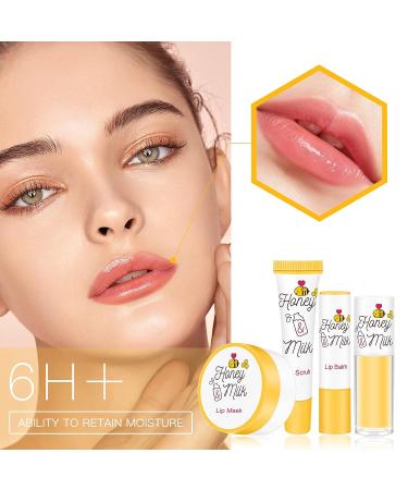 LSxia Honey Milk Lip Care Kit - 4 Piece Set for Moisturizing & Nourishing Dry Lips | Overnight Lip Exfoliator, Repair, and Hydration | Holiday Gift Set - Buy Online on GoSupps.com