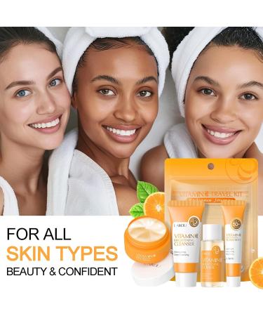 Vitamin C Travel Skincare Set | 4-Pack Face Routine Kit for Teenage Girls & Women | Cleanser Toner Face Cream Sunscreen SPF50 - Perfect Travel Essentials Gift Set - Buy Online on GoSupps.com