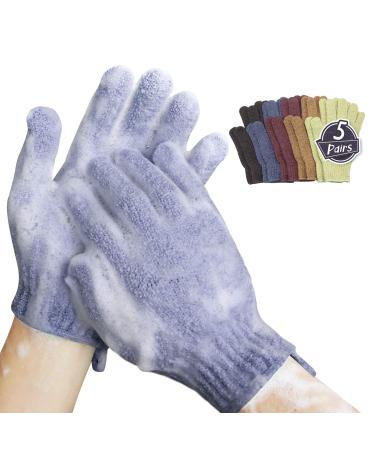 MIG4U Shower Exfoliating Scrub Gloves Medium to Heavy Bathing Gloves Body Wash Dead Skin Removal Deep Cleansing mitts for Women and Men 5 Pairs 5 Colors 5 Pairs Mixed color