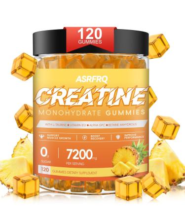 PQEIFJ Creatine Monohydrate Gummies 7200mg Sugar-Free Supplement with Alpha GPC Betaine & Vitamin B12 for Muscle Performance & Recovery 120 Count Monohydrate per Serving - Sugar Free Vegan