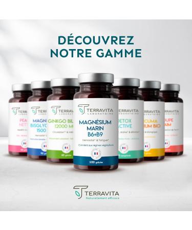 MARINE MAGNESIUM + Vit B6 B9 | 300mg of Magnesium Element per Capsule | 100 Days of Cure | Fights Stress and Fatigue | Improves Sleep | 100 Organic Capsules Made in France | Terravita - Buy Online on GoSupps.com