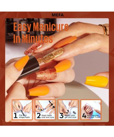 MEFA Fall Gel Nail Polish Set - 12 Autumn Colors | Orange Red Yellow Gold & Brown | Glitter Nail Art Kit for DIY Home Salon & Manicure Gifts for Women & Girls - Buy Online on GoSupps.com