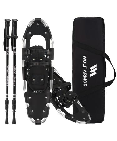 WOLF ARMOR Lightweight Terrain Snowshoes for Men Women Youth, Aluminum Snow Shoes w/ Trekking Poles, Fully Adjustable Ratchet Bindings and Carrying Tote Bag, Easy to Wear, 21"/25"/28"/30" 30" (180-250lbs)
