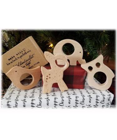 Handmade Wooden Baby Teether Toys & Rattles 4pk - Forest Animals Set | Fine Motor & Sensory Development Toy | Gender Neutral - Buy Online on GoSupps.com
