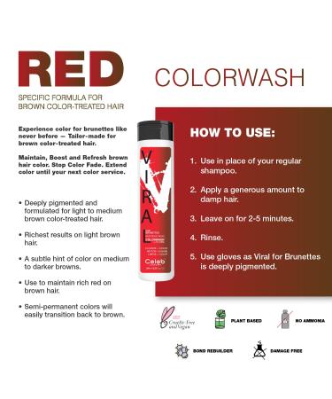 Red Hair Color Depositing Shampoo | Vegan Semi-Permanent Colorwash for Brunettes | Celeb Luxury Red Viral + Bond Rebuilder - Buy Online on GoSupps.com