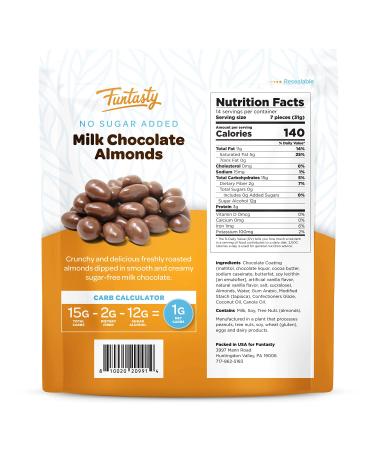 Funtasty Sugar Free Milk Chocolate Covered Almonds - Keto Friendly - 1lb Pack - Buy Online on GoSupps.com