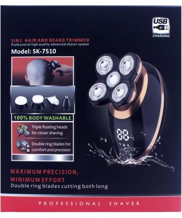 Electric Shaver Razor for Men Mens Shaver Trimmer Grooming 5 in 1 Rotary Cordless Hair Clippers for Perfect Bald Look with 4D Floating 5 Razor Head LED Display IPX7 Waterproof Quick USB Rechargeable Gold - Buy Online on GoSupps.com