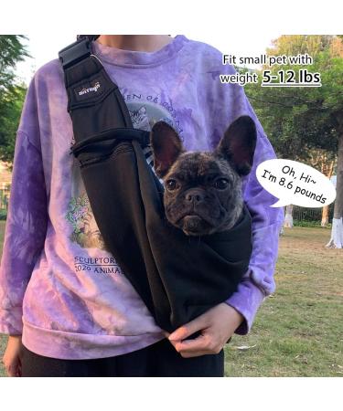 Natuya Small Dog & Cat Sling Carrier Bag - Adjustable Strap, Hands-Free Design with Safety Belt & Front Zipper Pocket - Perfect for Outdoor Travel - Black Cotton Style - Buy Online on GoSupps.com
