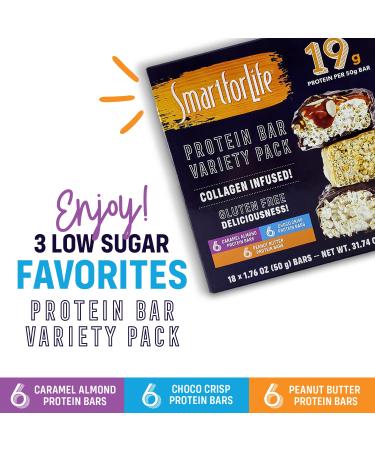 Smart for Life High Protein Low Sugar Bar Variety Pack - 18 Ct - Gluten Free - Caramel Almond, Chocolate, Peanut Butter - Meal Replacement Bars - Cookie Diet Friendly - Non-GMO - Buy Online on GoSupps.com