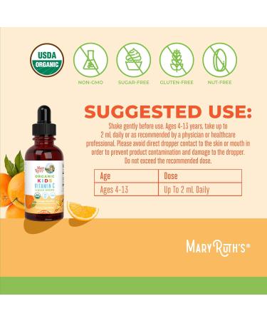 MaryRuth Organics USDA Kids Vitamin C Drops | Vegan Immune Support Supplement for Ages 4-13 | Immune Support & Overall Health | Vitamin C from Organic Acerola Fruit Extract | 2oz - Buy Online on GoSupps.com