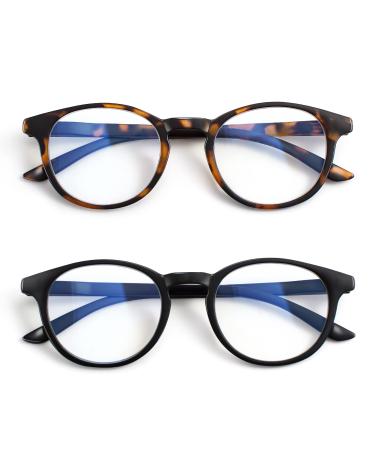 Eyeguard ultra thin 2 pack reading glasses women and men round light blue light filter reading glasses with spring hinges tortoise/black 2.0 x - Buy Online on GoSupps.com