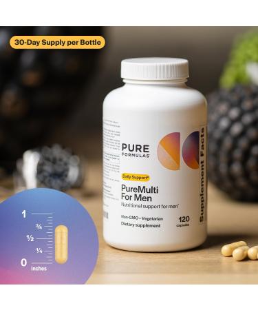 PureFormulas PureMulti for Men - Daily Comprehensive Multivitamin for Men's Health Vitality Energy Focus & Performance. Mens Vitamins A C D E & B12 Zinc Calcium Magnesium & More 60 Capsules - Buy Online on GoSupps.com