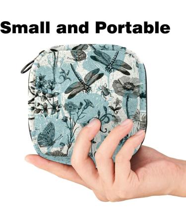 Portable Storage Bags for Women's Bandages & Menstrual Products | Aesthetic Blue Insect & Flower Pattern - Buy Online on GoSupps.com